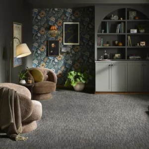 Dark gray Shaw Floors carpet in sitting room | Affordable Flooring Warehouse