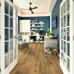 Mohawk Laminate Flooring in home office | Cherry City Interiors and Design